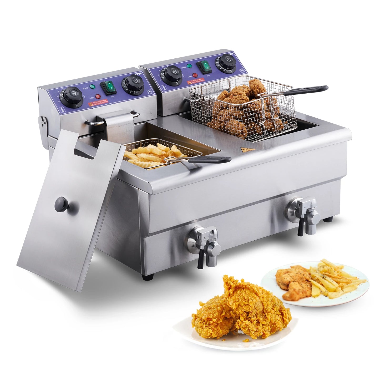 VEVOR Commercial Electric Deep Fryer w/Dual Tanks 12L Countertop Fryer w/Oil Filter and Timed for Fried Chicken French Frie