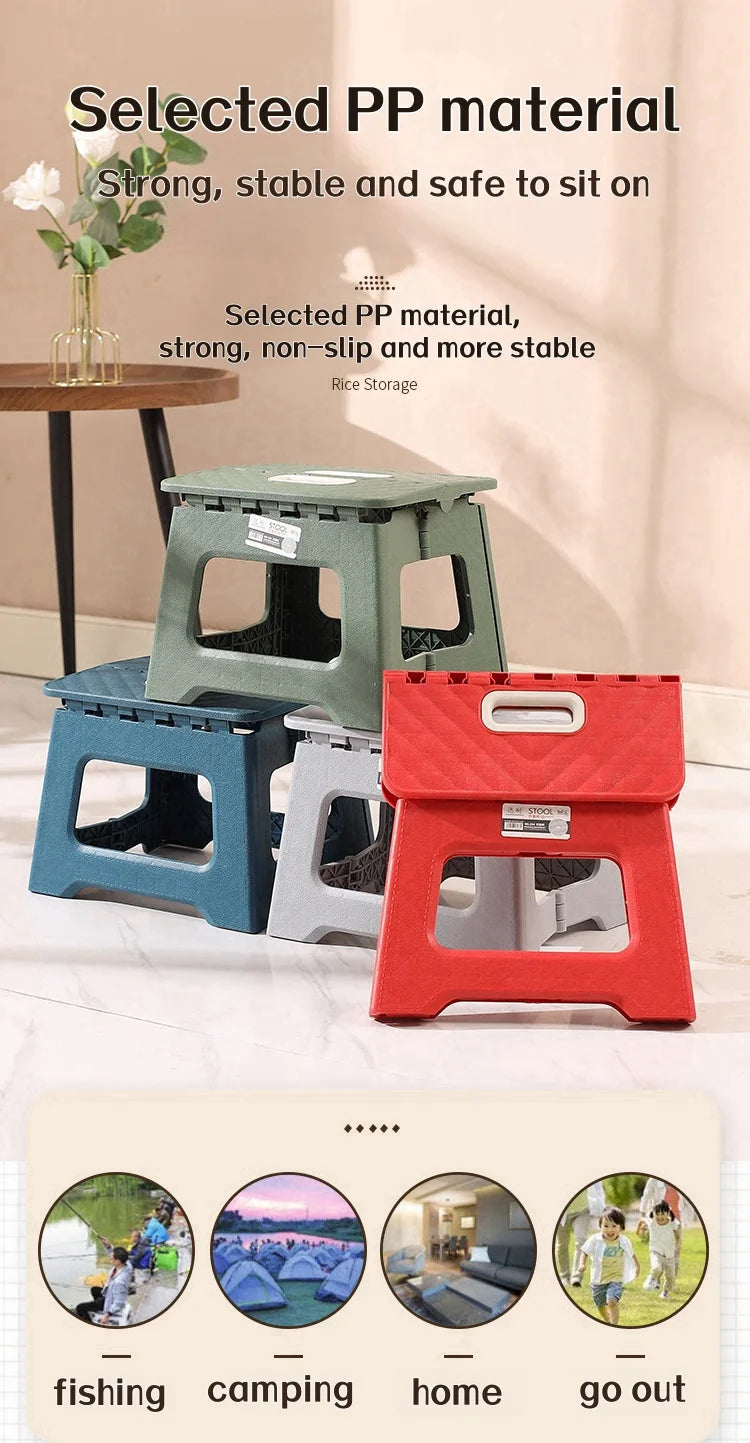 Taburete plegable ligero para el hogar, ideal para pesca, ocio, niños, pequeño banco para exteriores, portátil, de plástico antideslizante.