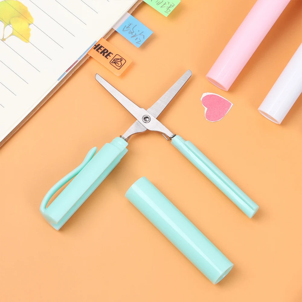Tijeras portátiles con forma de bolígrafo, tijeras plegables creativas y seguras, herramienta multifunción para cortar papel, suministros para la escuela y la oficina.
