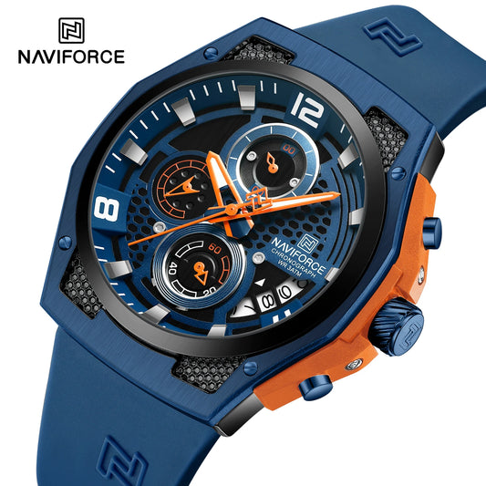 NAVIFORCE Reloj de pulsera de cuarzo para hombre, de alta calidad, de lujo, original, con correa de silicona, resistente al agua, deportivo, Masculino