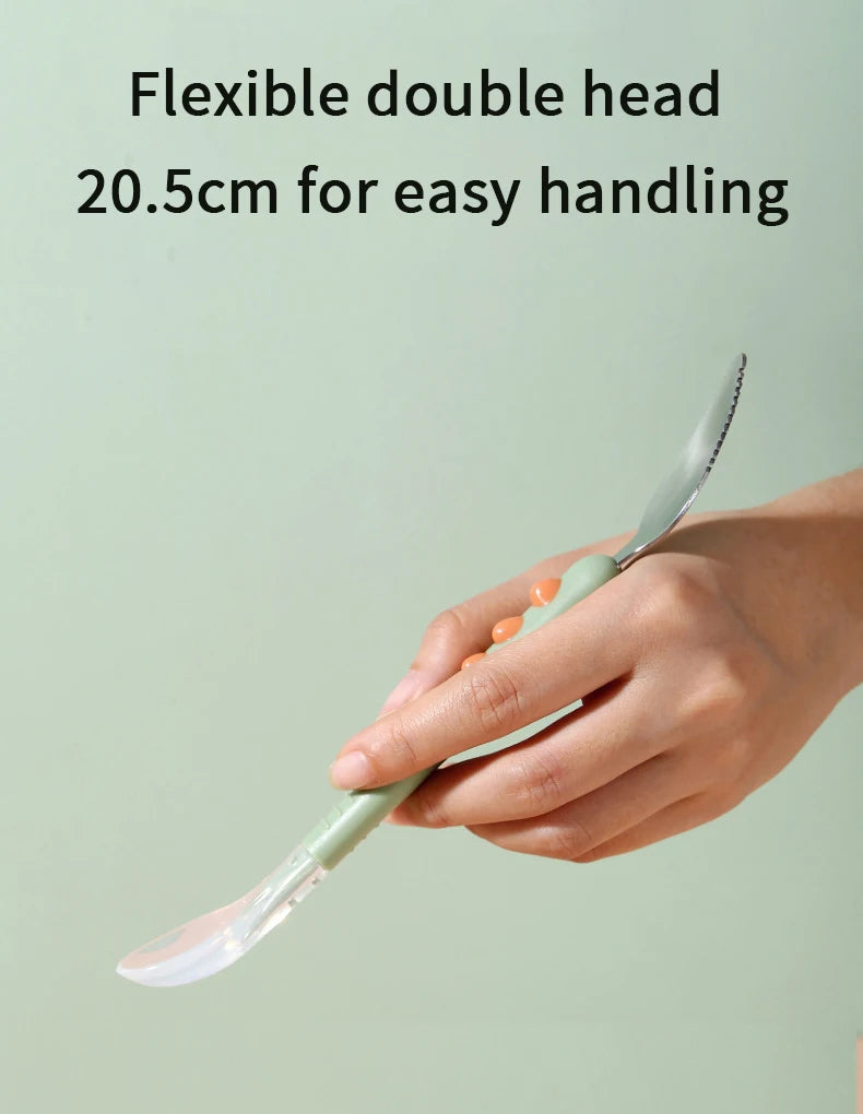 Baby Fruit Scraping Mud Spoon Double Head Silicone Stainless Steel Children Utensil Toddler Infant Food Eating Feeding Tableware