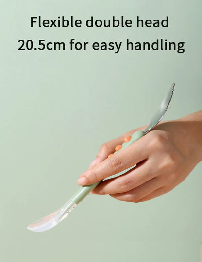 Baby Fruit Scraping Mud Spoon Double Head Silicone Stainless Steel Children Utensil Toddler Infant Food Eating Feeding Tableware