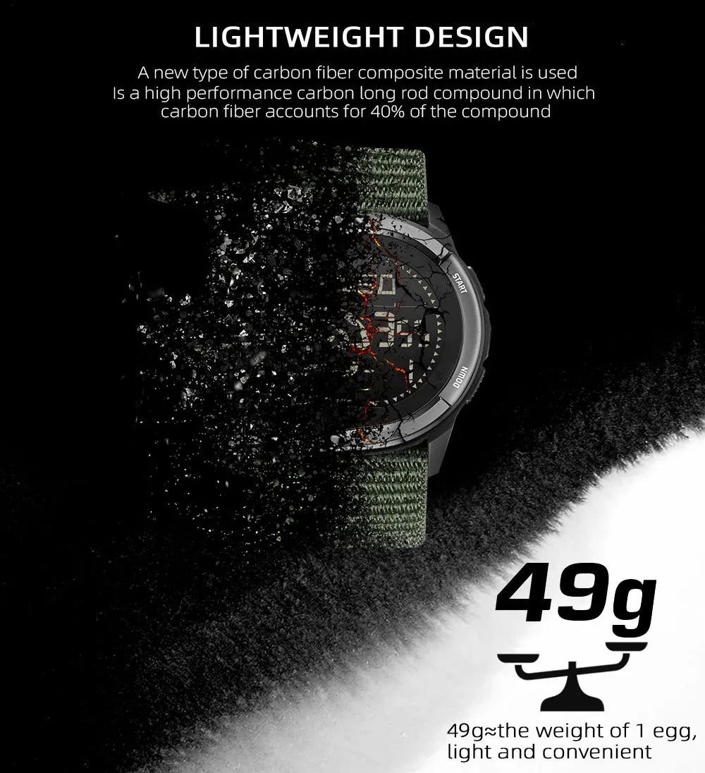 NORTH EDGE ALPS Reloj digital de fibra de carbono para hombre, resistente a golpes, deportivo, militar, superligero, con brújula para exteriores, resistente al agua hasta 50 m.