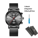 HANNAH MARTIN Brand Men Watch Black Stainless Steel Waterproof Fashion Sports Multifunctional Quartz Wristatch Relogio Masculino