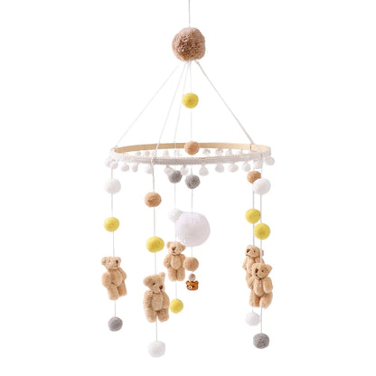 Baby Wooden Bed Bell Cartoon Rabbit Mobile Hanging Rattles Toy Hanger Crib Mobile Bed Bell Wood Toy Holder Arm Bracket Kid Gifts