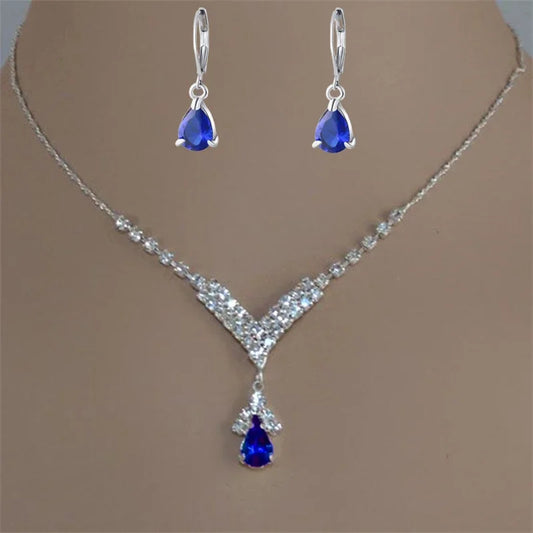 Collar de mujer con incrustaciones de circonita y gotas de agua de colores azul, verde y rojo, accesorios de moda