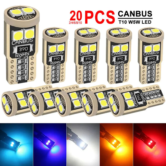 2/4/6/10/20 Pieces CANBUS T10 W5W LED Bulbs for Car Interior Dome Door Map Trunk License Plate Lights 12V 3030SMD White Yellow