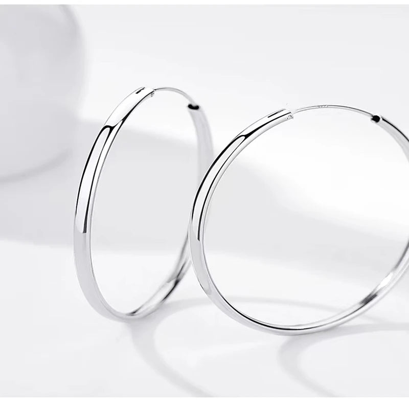 Somila S925 Sterling Silver Big Hoop Earrings For Women Brincos Moda Jewelry Accessories 3.0MM Fashion Cерьги Kольца 30-60MM