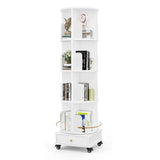 Wooden 4-layer Corner Bookshelf Can Rotating Movable Bookshelf With Single Drawer/Wheels/Storage Shelf For Study/Bedroom/Home