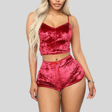 Women's Velvet Sleeveless V-neck Underwear Polyester Set Camisole+Shorts Pajamas Set Comfortable Home Clothes Top Pants