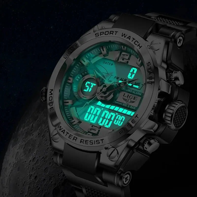 Reloj militar LIGE para hombre, digital, resistente al agua hasta 50 m, LED, de cuarzo, deportivo, grande, Masculino