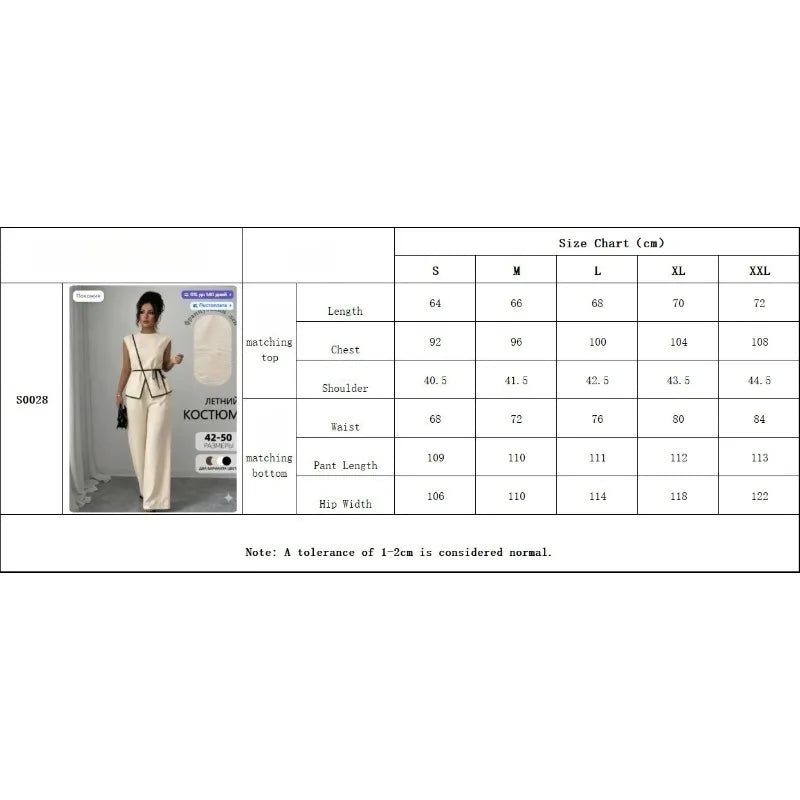 Women's Summer Tie-waist Wide-leg Pants Set Sleeveless Wrap Blazer Top Loose Straight-leg Pants Two-piece Set Comfortable Outfit