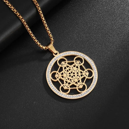 Stainless Steel Solomon Religious Seven Archangels Compass Pendant Necklace Men's Retro Lucky Amulet Jewelry