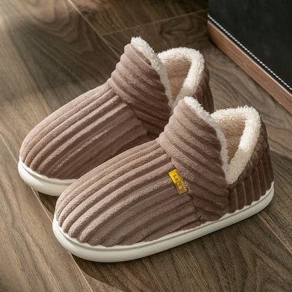 Winter Couple Style Concise Solid Color Wrap Heels Plush Slippers Non-slip Warm Flip Flops Women Men Home Casual Cotton Shoes