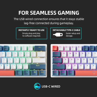 Mini teclado mecánico Machenike K500-B61 con factor de forma del 60%, 61 teclas, teclado para juegos con cable, teclas completas, retroiluminación RGB intercambiable en caliente