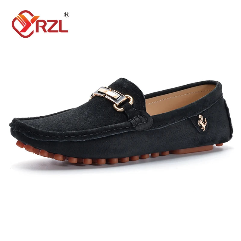 YRZL Men's Loafers Big Size 48 Soft Driving Moccasins High Quality Flats Genuine Leather Slip-on Suede Loafers for Men