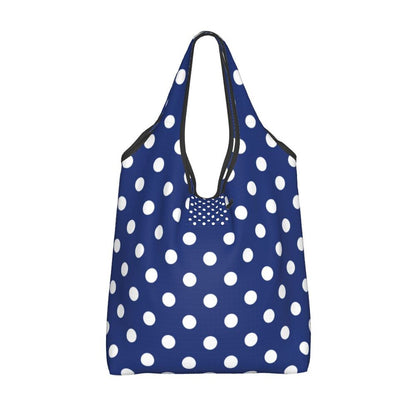 Custom Recycling Classic Black And White Polka Dot Shopping Bag Women Tote Bag Portable Grocery Shopper Bags