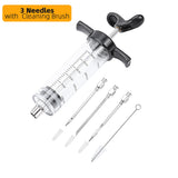 Turkey Injector Syringe - 3 Marinade Injector Needles, 1oz Meat Injector Syringe with Cleaning Brush, Easy to Use & Clean
