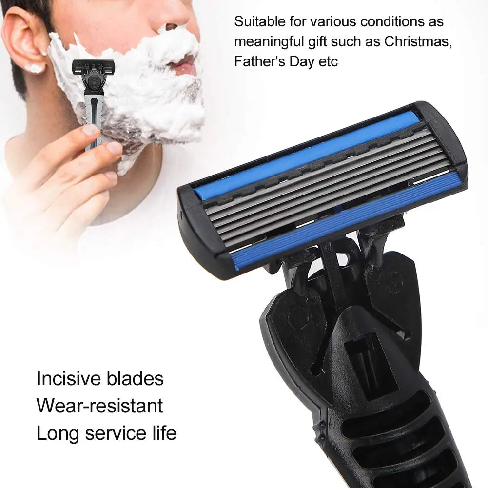 Afeitadora manual con cabezal de 6 capas, cuchilla clásica de doble filo de acero inoxidable, afeitadora de seguridad para barba y bigote.
