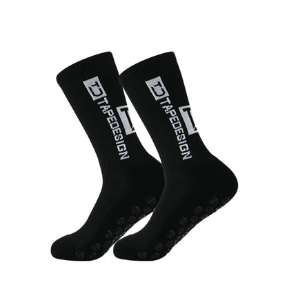 Calcetines de fútbol para hombre, de longitud media, a rayas, antideslizantes y resistentes al desgaste.