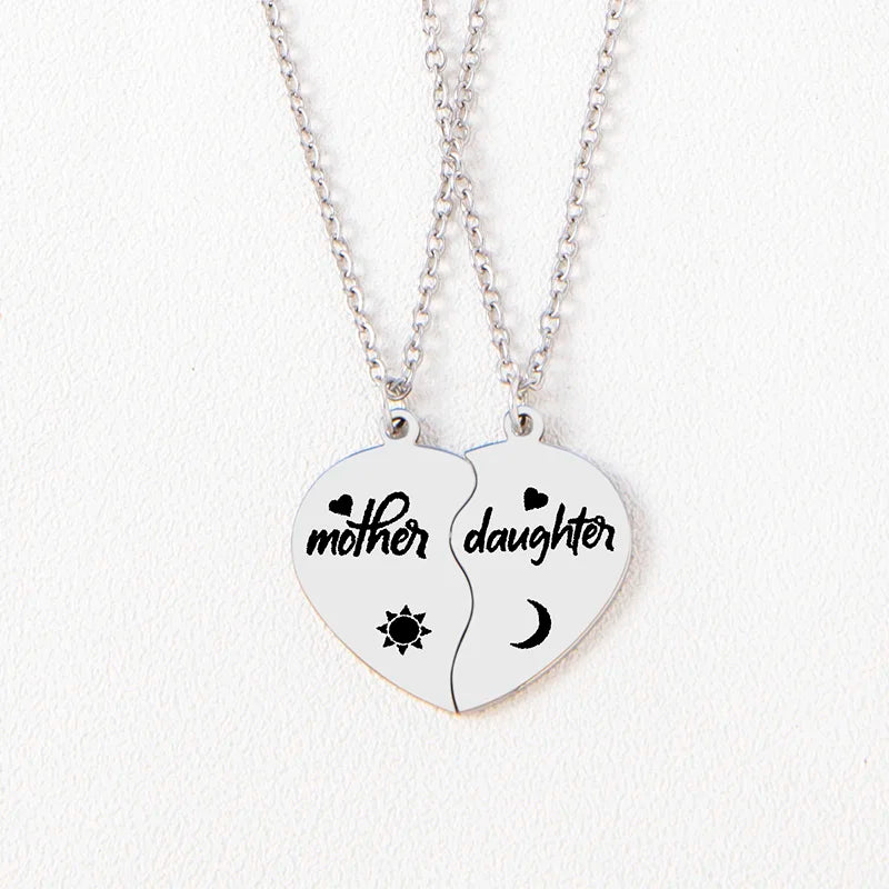 2 pcs/set mãe filha filho coração enigma pingente colar de aço inoxidável sol lua colares para mãe crianças presente