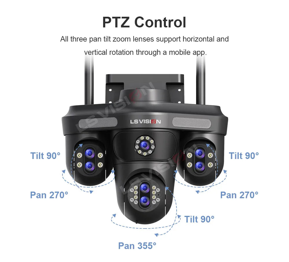 LS VISION 10X Optical Zoom 4-Screens WiFi IP Camera  35MP Outdoor Wifi Security PTZ Cam Auto Tracking Home Surveillance Cameras