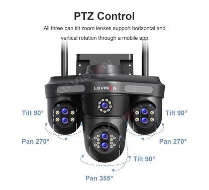 LS VISION 10X Optical Zoom 4-Screens WiFi IP Camera  35MP Outdoor Wifi Security PTZ Cam Auto Tracking Home Surveillance Cameras