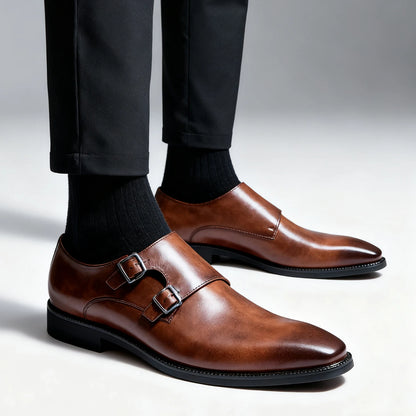 Classic Retro Dress Men's Monk Leather Shoes With Pointed Toe Buckle Business Office Wedding Comfortable Men's Oxfords Shoes