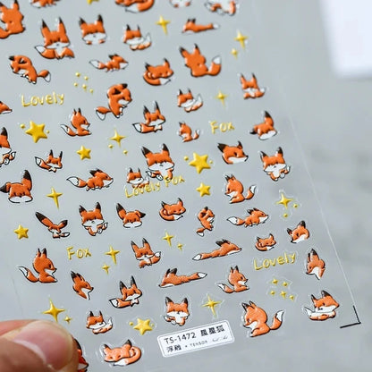 Lovely Red Fox Cartoon 5D Soft Reliefs Self Adhesive Nail Art Stickers Cute 3D Nail Decoration Decals Wholesale Dropshipping