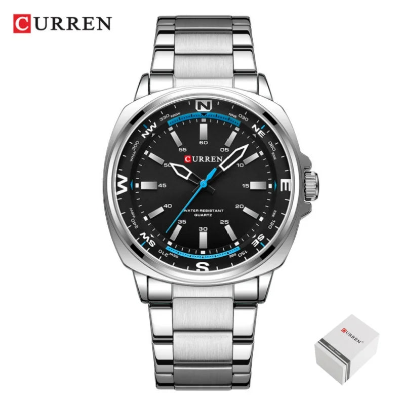 CURREN 8455 Men's Quartz Watch Large Dial Waterproof Stainless Steel Strap Casual Business Elegant Watches for Men Reloj Hombre