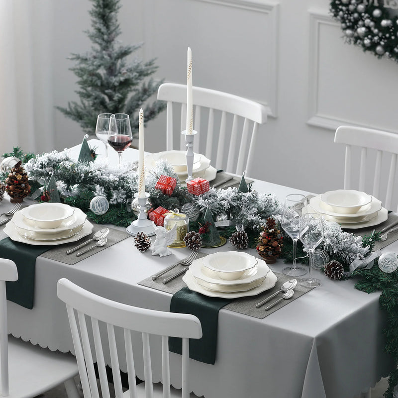 MALACASA LOTUS 16/32-PIECE Nordic European White Porcelain Tableware Set with Bowl,Dinner&Dessert&Soup Plate Set for 4/8