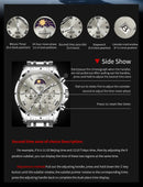 OLEVS 3653 Mens Watch Quartz Watch Multifunctional Chronograph Watch For Men 30M Waterproof Luminous Moon Phase Box Original