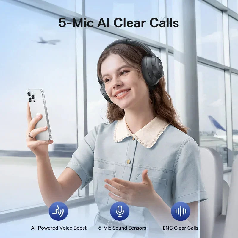 Fone de Ouvido Sem Fio Baseus EH10 NC ANC com Cancelamento de Ruído Híbrido Adaptativo de 45dB, Hi-Res LDAC, Bluetooth 6.0 e 80 Horas de Autonomia