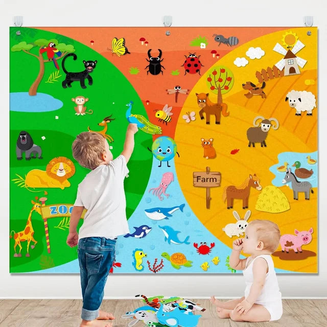 Tablero de cuentos de fieltro para niños, animales de granja, educación preescolar, aprendizaje temprano, tapete interactivo, colgante de pared, regalo para niños 