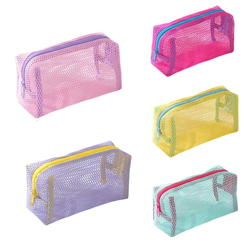 Fashion Mesh Cosmetic Bag Dopamine Large Capacity Lipstick Makeup Bag Transparent Travel Toiletry Bag Travel