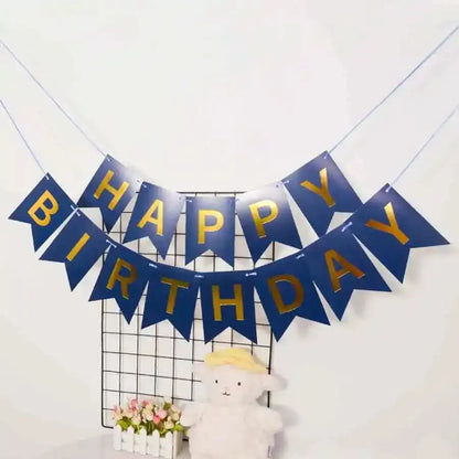 Happy Birthday in English Gold Plated Swallowtail Flag Decoration Banner Party Supplies