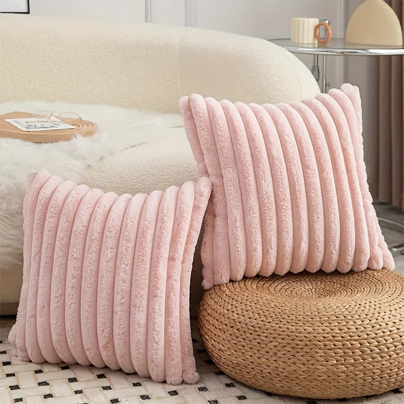 1pc  Plush Decorative Throw Pillow Cover Fuzzy Striped Soft Throw Pillow Covers Cushion Covers for Sofa living room Bedroom