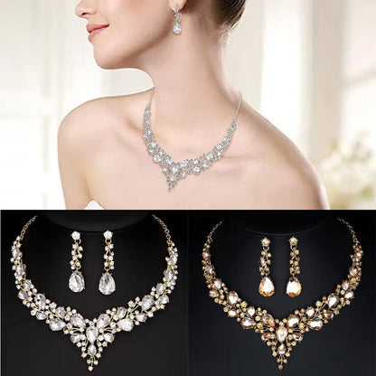 1 Juego de joyas para mujer, para fiesta, boda, novia, cristal austriaco, lágrima, racimo, collar llamativo, pendientes colgantes, regalos para ella