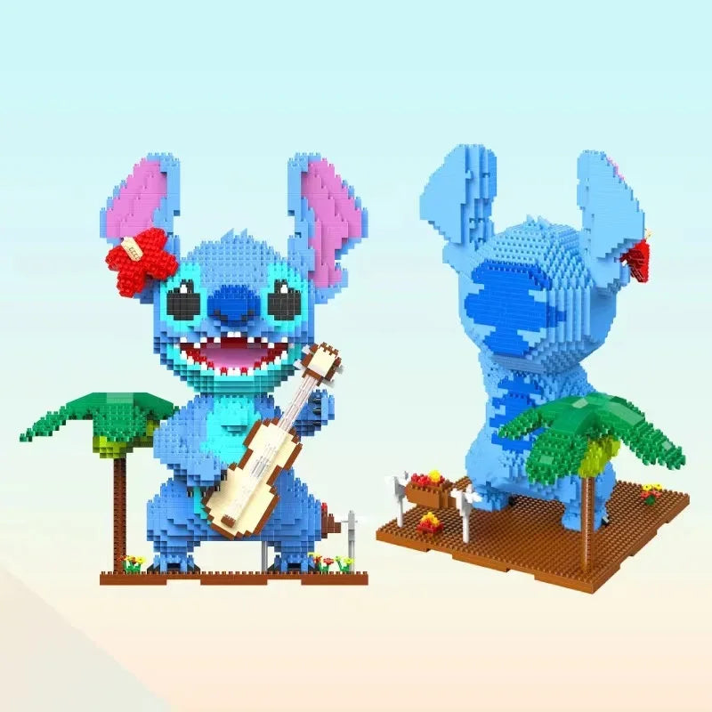 Anime Stitch Building Blocks Angel Scrump Guitar Holding Book Stitch Model Assembled Toys Children's DIY Mini Brick Figure