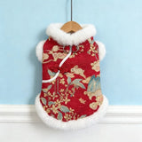 New Year Autumn Winter Double Layer Fleece Pet Clothes Chinese Style Jade Rabbit Design Warm Coat for Dogs Cats Festive Holiday