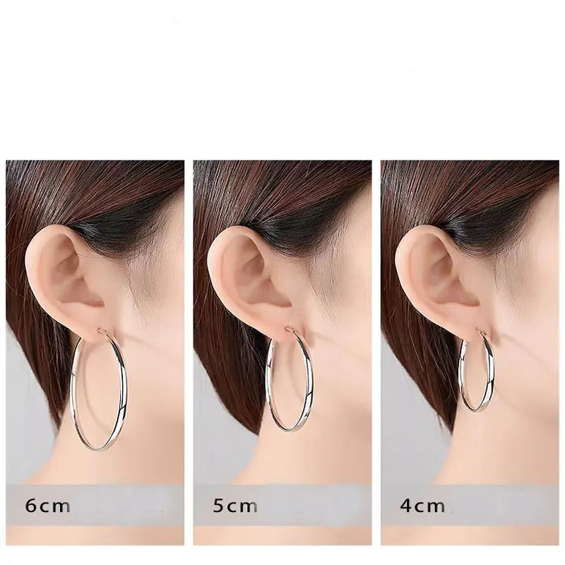 Somila S925 Sterling Silver Big Hoop Earrings For Women Brincos Moda Jewelry Accessories 3.0MM Fashion Cерьги Kольца 30-60MM