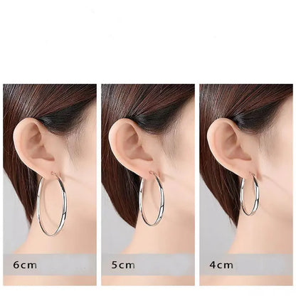 Somila S925 Sterling Silver Big Hoop Earrings For Women Brincos Moda Jewelry Accessories 3.0MM Fashion Cерьги Kольца 30-60MM