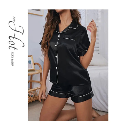 Conjunto de pijama de satén de seda para mujer, conjunto de pijama de dos piezas, ropa de dormir, pijama con botones, pijama de mujer de 2 piezas, conjunto de pantalones cortos para estar en casa