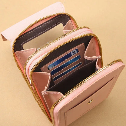 Cartera para teléfono móvil con pantalla táctil, de piel sintética, para mujer, minibolso de hombro con solapa, tipo bandolera, pequeño