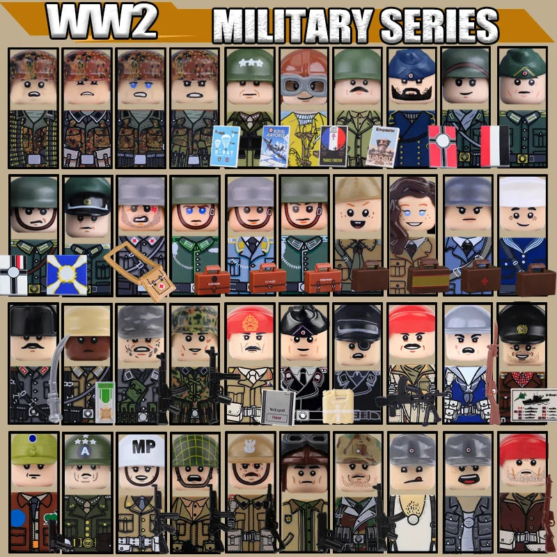 WW2 Military Soldier Figures Building Blocks Soviet British Army German Camouflage Warrior Infantry Accessories Bricks Toys Gift