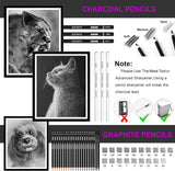 20/54/58/70/144 Drawing And Sketching Kit | Portable Travel Case | Graphite, Charcoal, White Color | Featuring Blending Stump