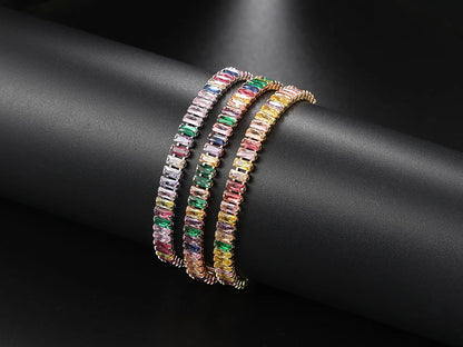 Pulseras de tenis de cristal arcoíris para mujer, color plata Kpop, regalos para amigas, cadena de brazalete de circonitas coloridas, joyería para la mano H167-M