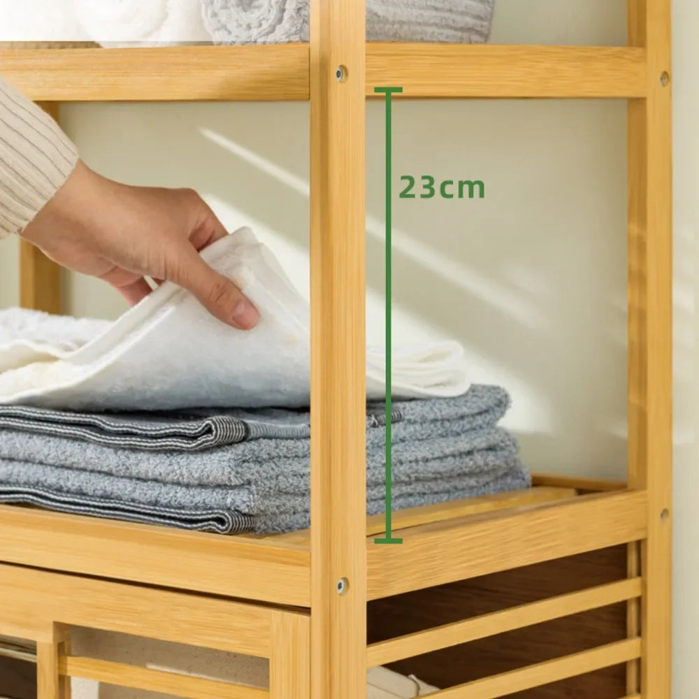 Laundry Hamper Bathroom Rack High-capacity Bamboo Laundry Baskets With Shelf With Tilt Out Basket Wooden Storage Hamper Racks