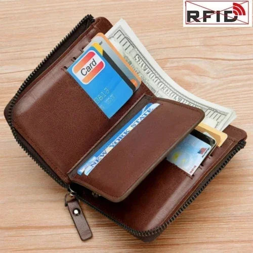 Genuine Leather Men's Wallet Luxury Short RFID Card Holder for Men Zipper Coin Purse Portable Male Wallets Billfold