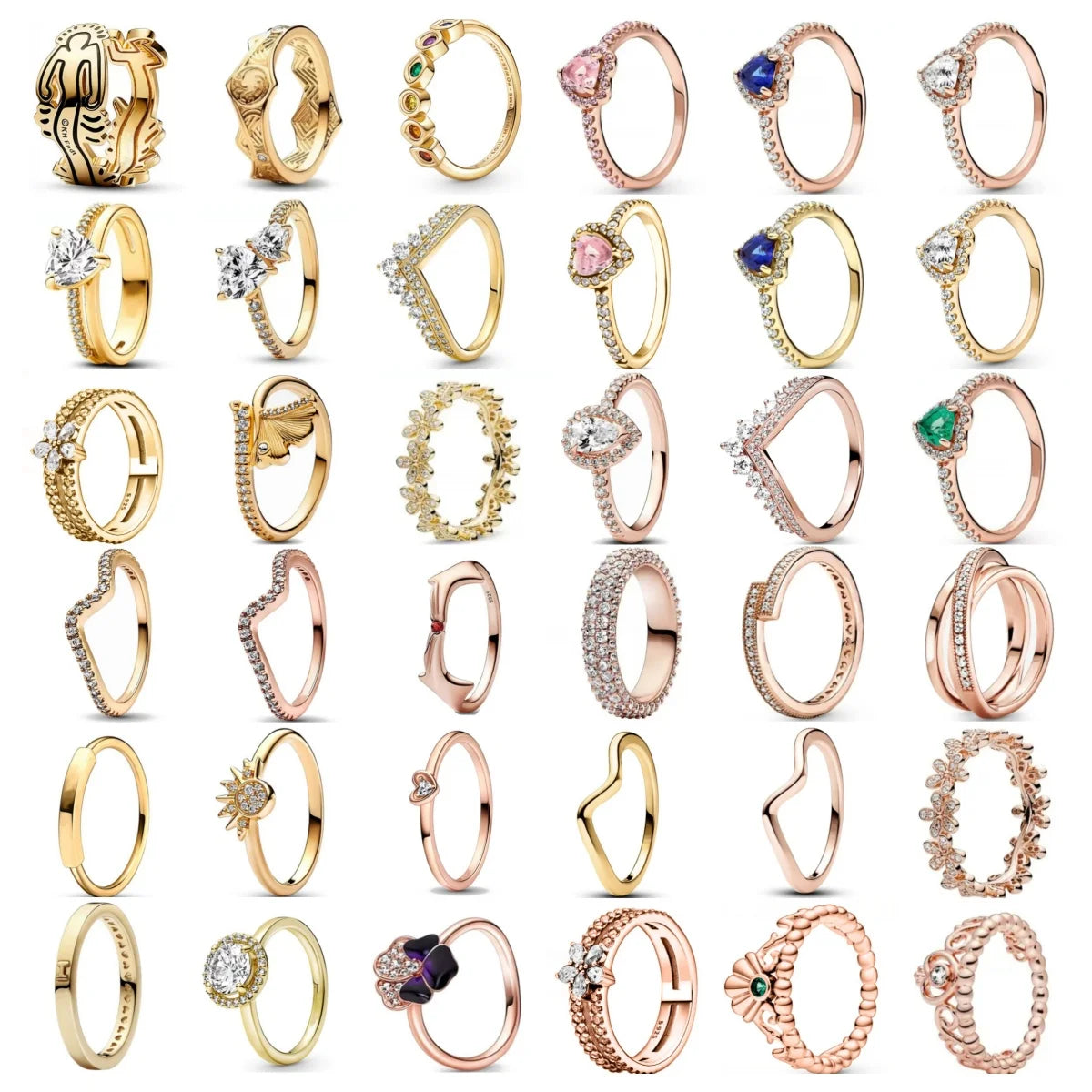 Anillo de plata 925 chapado en oro para mujer, con doble banda brillante y corazón, joyería fina Pandora original, 2024 